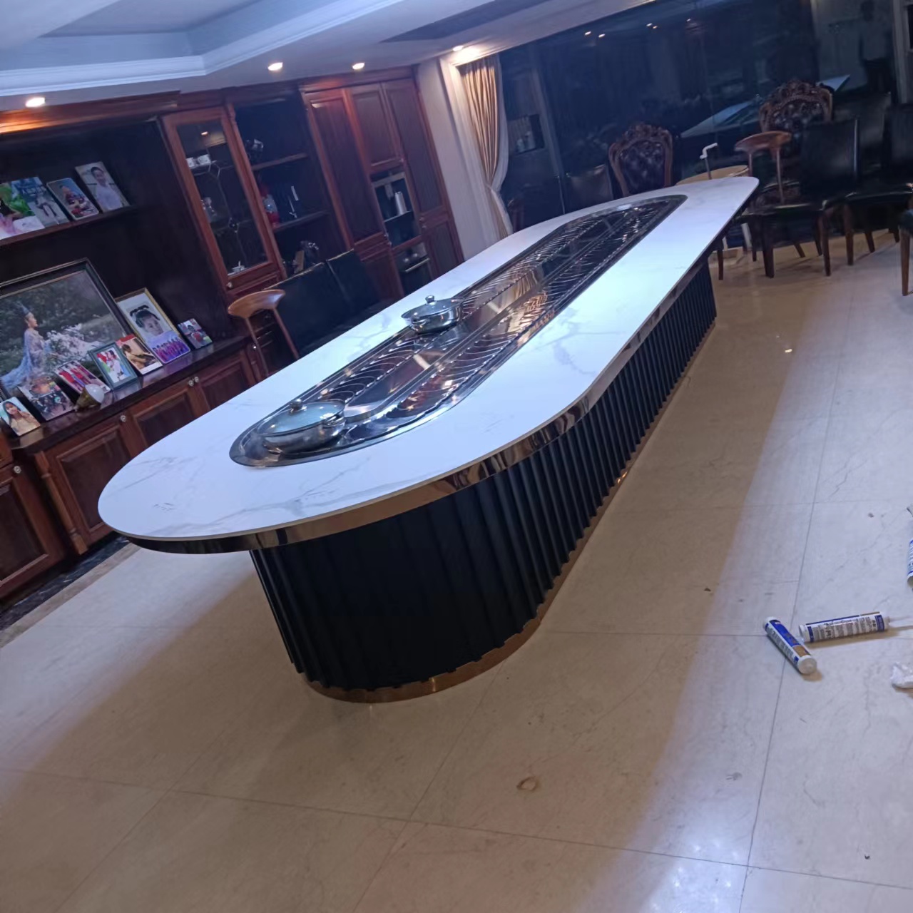 酒店电动餐桌轻奢岩板大圆桌饭店现代餐厅宴会