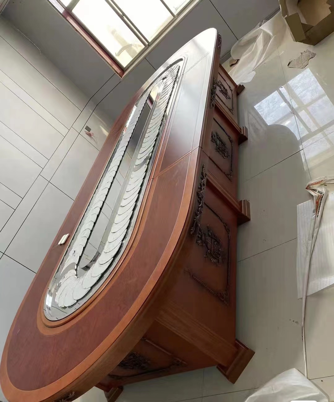 酒店电动餐桌大圆桌20人中式圆桌饭店实木火锅桌