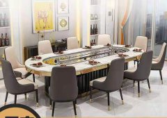 酒店电动圆桌岩板餐桌15人20人轻奢会所包厢一体